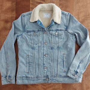 H&M Sue Sherpa Lined Denim Jeans Borg Jacket  Trucker Coat  Size Small